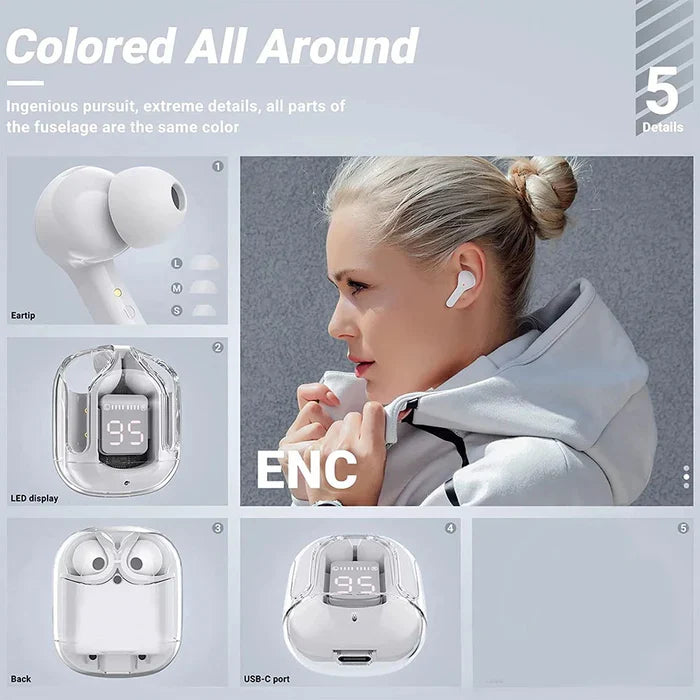 Air31 Wireless Crystal Transparent Bluetooth/airpods/earbuds